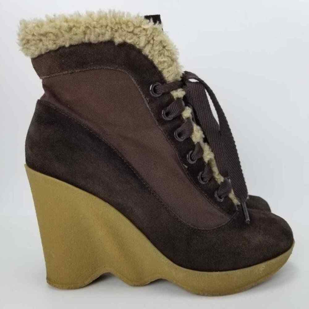Betsey Johnson Betseyville Shearling Platform Wedge Ankle Booties Size 9 M